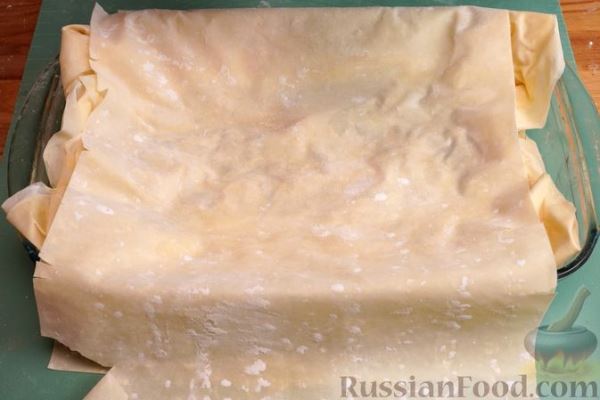 Пирог с рыбой и грибами, из теста фило